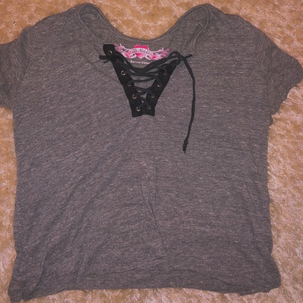 lace up grey tee
